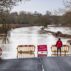 The flooded River Avon on the road to Eckington bridge in January 2024.
