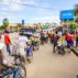 People gather to watch a cycling race in Muhanga, Rwanda.