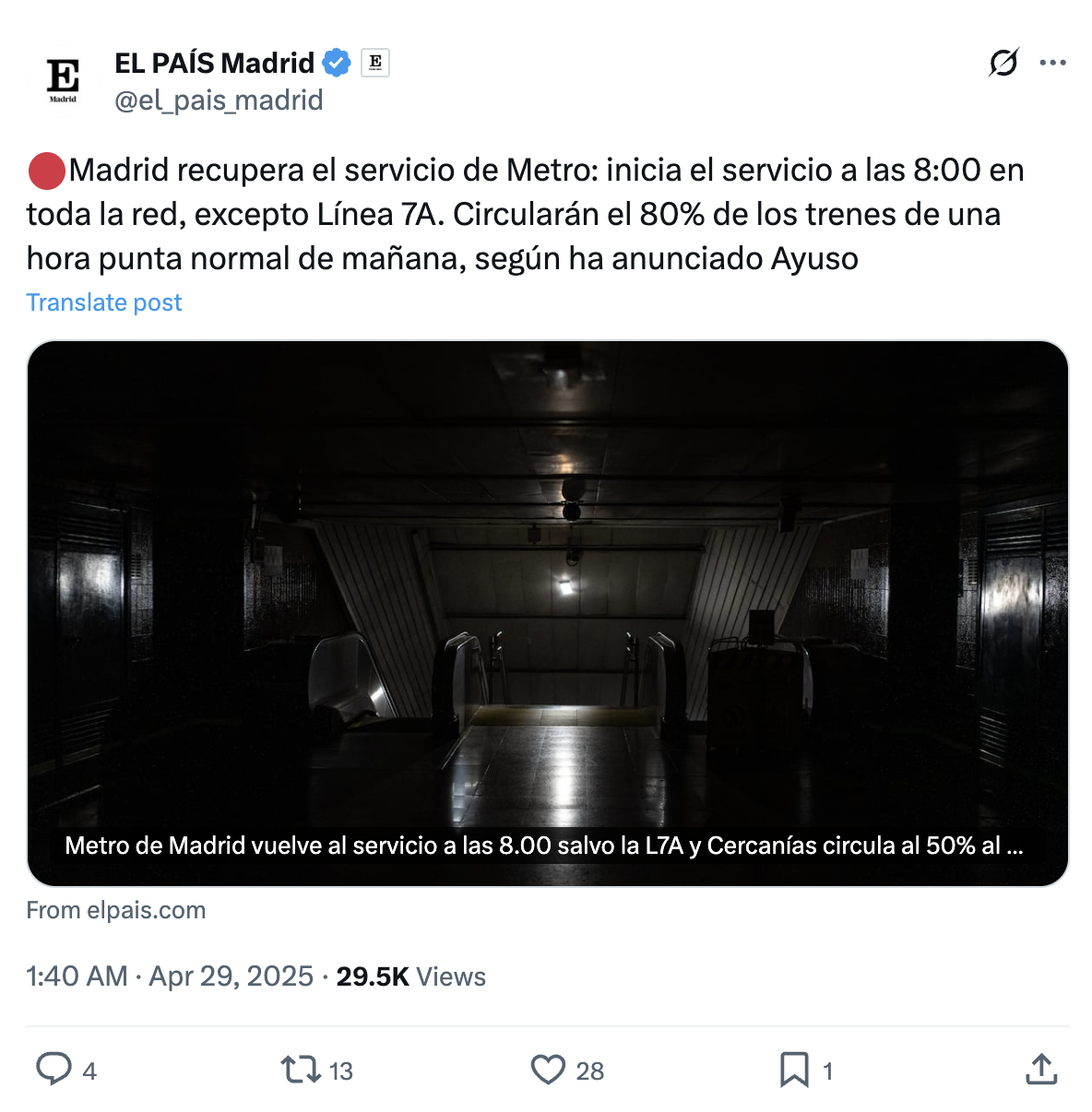 el_pais_madrid on X: Madrid recupera el servicio de Metro