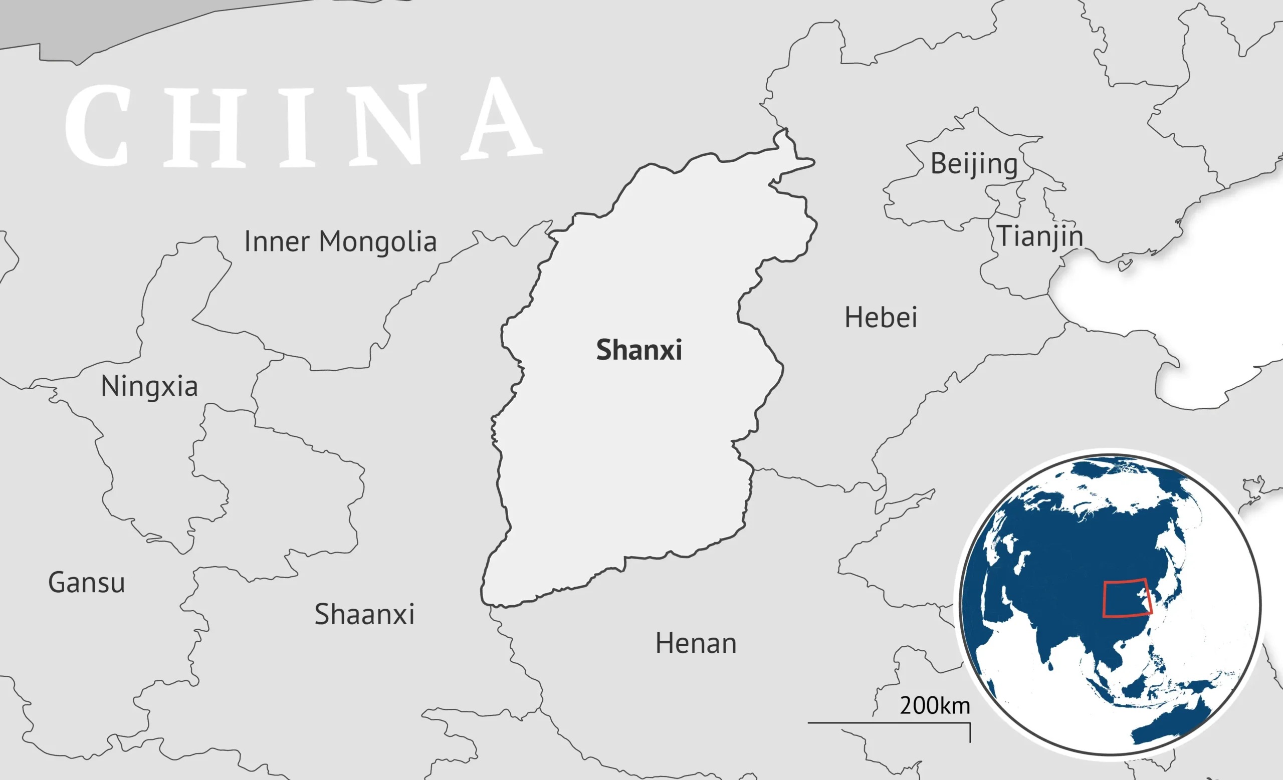 Map of China highlighting Shanxi