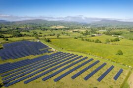 Solar farm on farmland in Bentham, UK.
