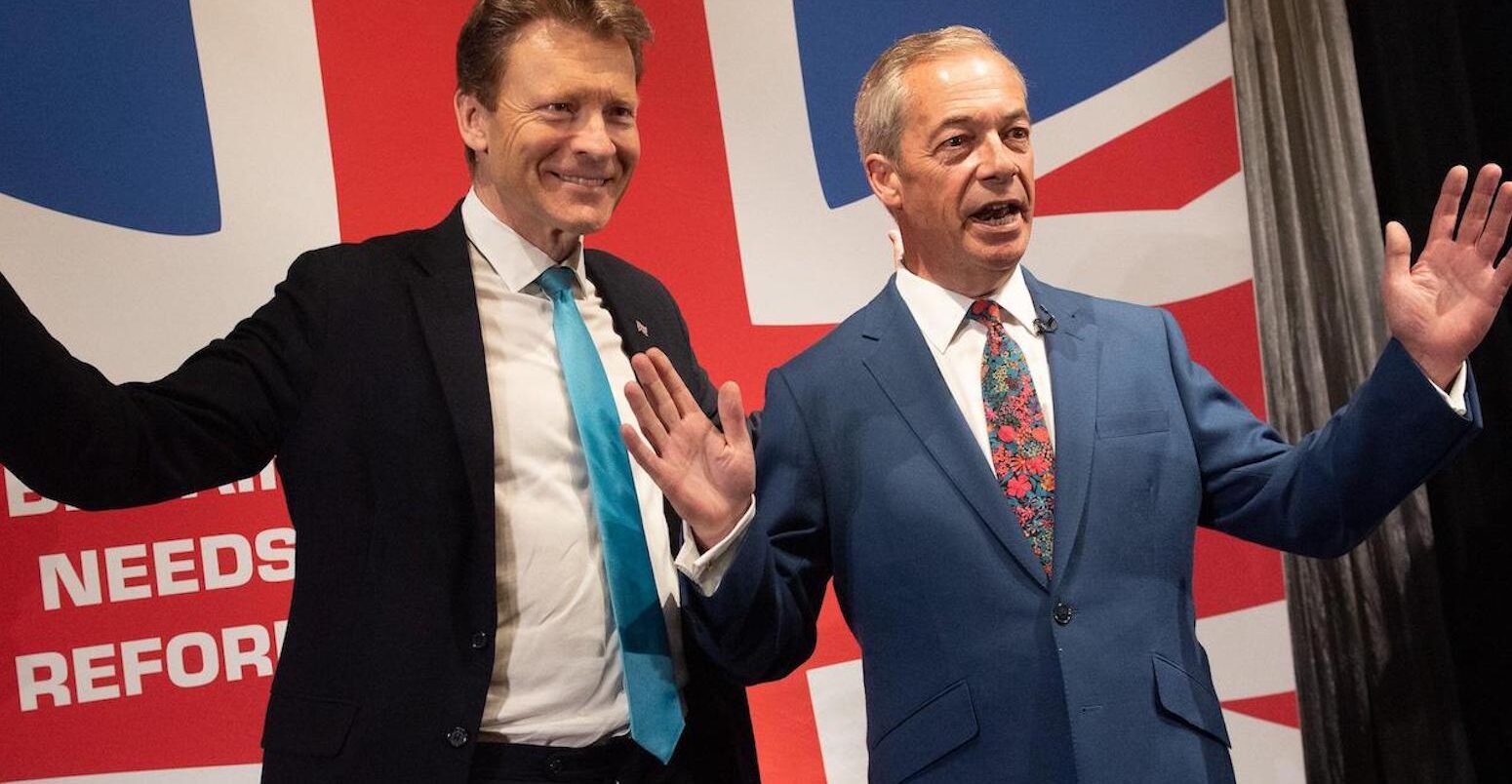 Richard Tice (left), Deputy Leader Reform UK and Nigel Farage (right), Leader of the Reform UK Party, London, UK. Reform UK leader Nigel Farage with Richard Tice, London, UK, 2024. Credit: Justin Ng / Alamy Stock Photo
