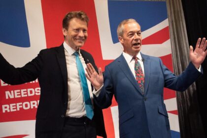 Richard Tice (left), Deputy Leader Reform UK and Nigel Farage (right), Leader of the Reform UK Party, London, UK. Reform UK leader Nigel Farage with Richard Tice, London, UK, 2024. Credit: Justin Ng / Alamy Stock Photo