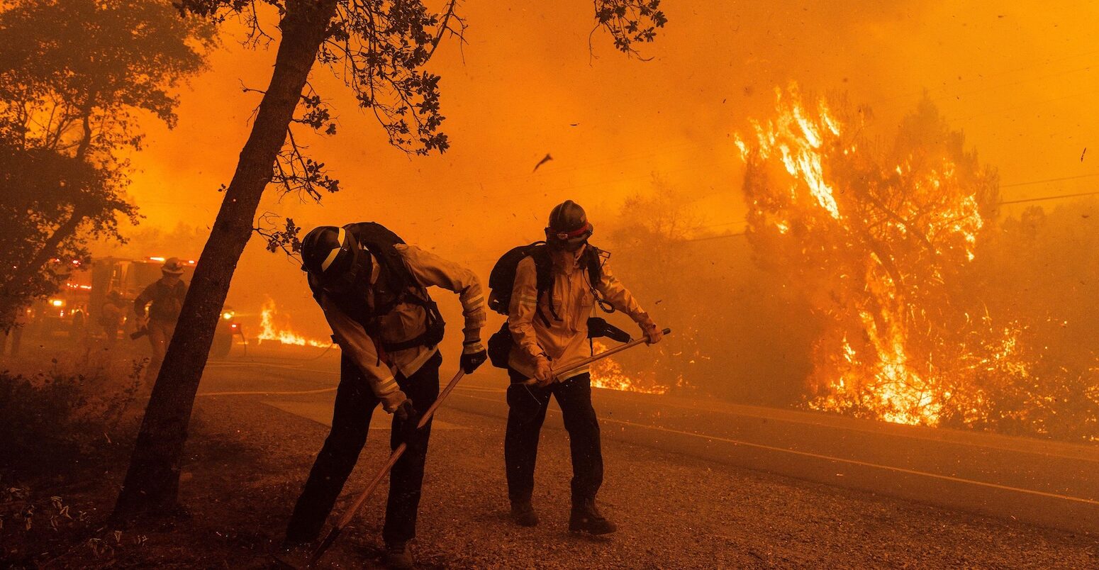 Firefighters during the Thompson fire in Oroville, California, 2024. Credit: UPI / Alamy Stock Photo. Image ID: 2XFDK58.