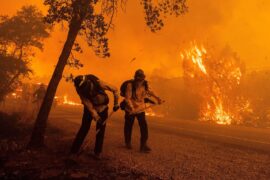 Firefighters during the Thompson fire in Oroville, California, 2024. Credit: UPI / Alamy Stock Photo. Image ID: 2XFDK58.