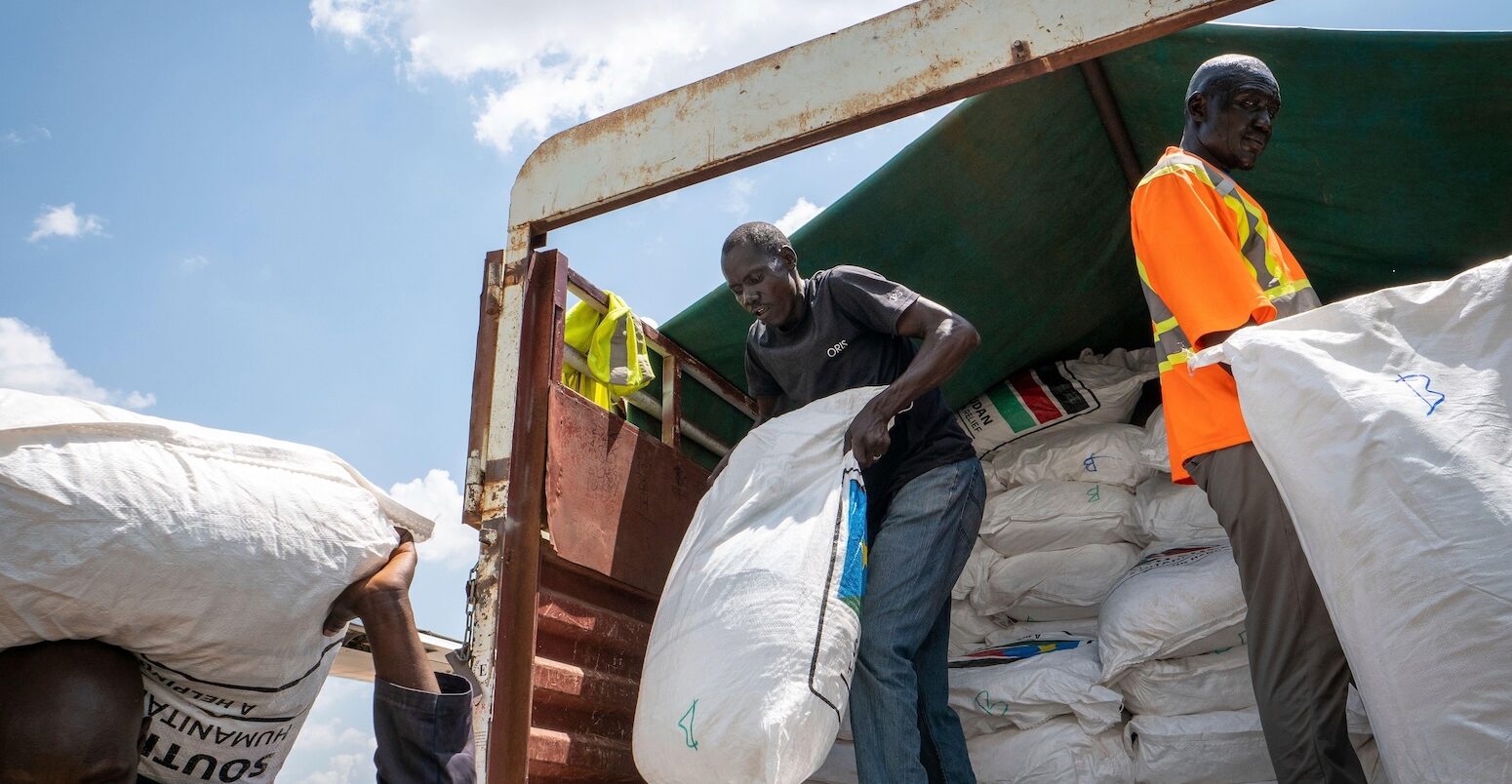 Aid plane being loaded at an airport in Juba, South Sudan.