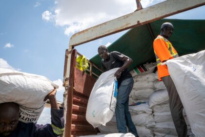 Aid plane being loaded at an airport in Juba, South Sudan.