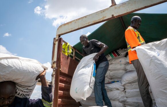 Aid plane being loaded at an airport in Juba, South Sudan.