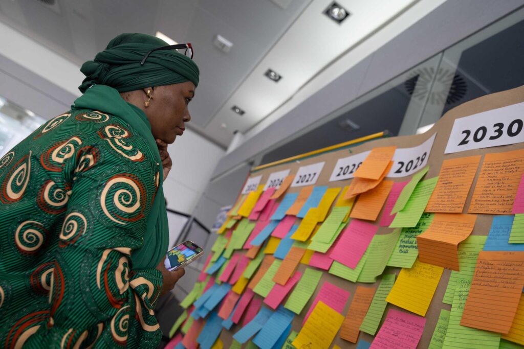 Bonn delegate looking at the vision board for the new gender "action plan" Credit: IISD/ENB | Kiara Worth