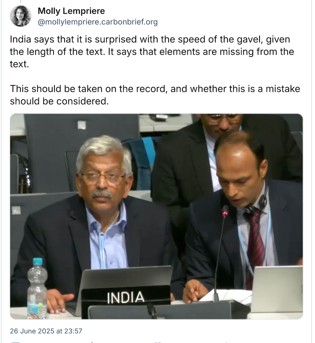 Molly Lempriere on Bluesky: India says that it is surprised with the speed of the gavel