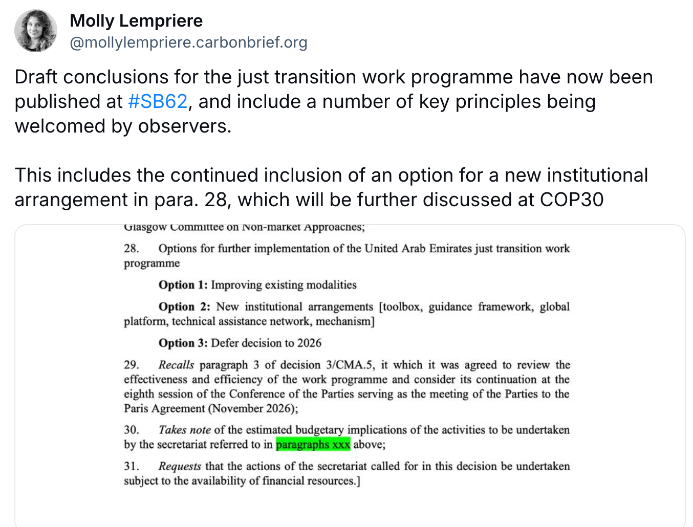 Molly Lempriere on Bluesky: Draft conclusions for the just transition work programme
