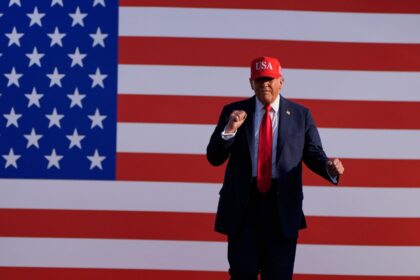President Donald Trump at a rally at the Iowa State Fairgrounds.