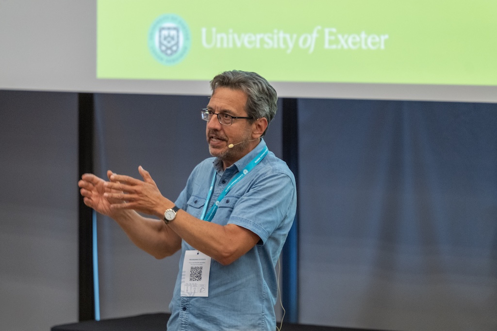 George Mobiot speaking at a plenary session on transformations in food systems.
