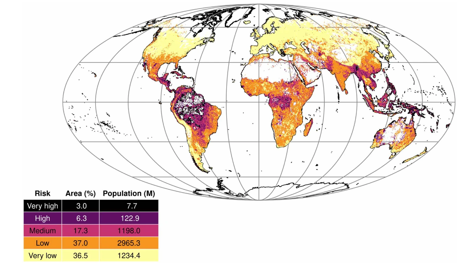 Mapa global: riesgo de una ruptura de la enfermedad en todo el mundo de las nueve enfermedades zoonóticas prioritarias de la OMS.