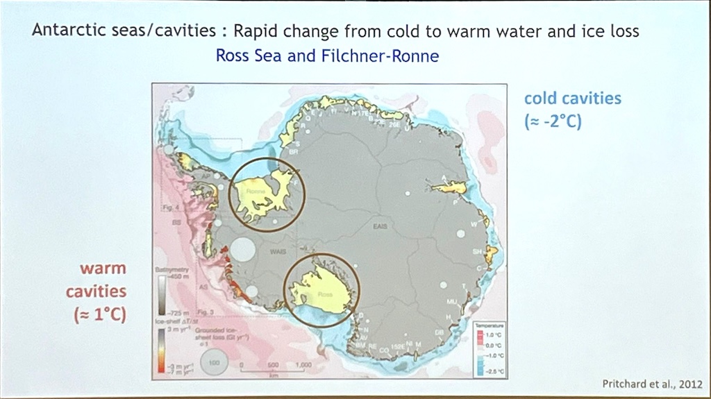 Presentation showing the locations of the Filchner-Ronne (circled, top) and Ross (bottom) Antarctic ice shelves.