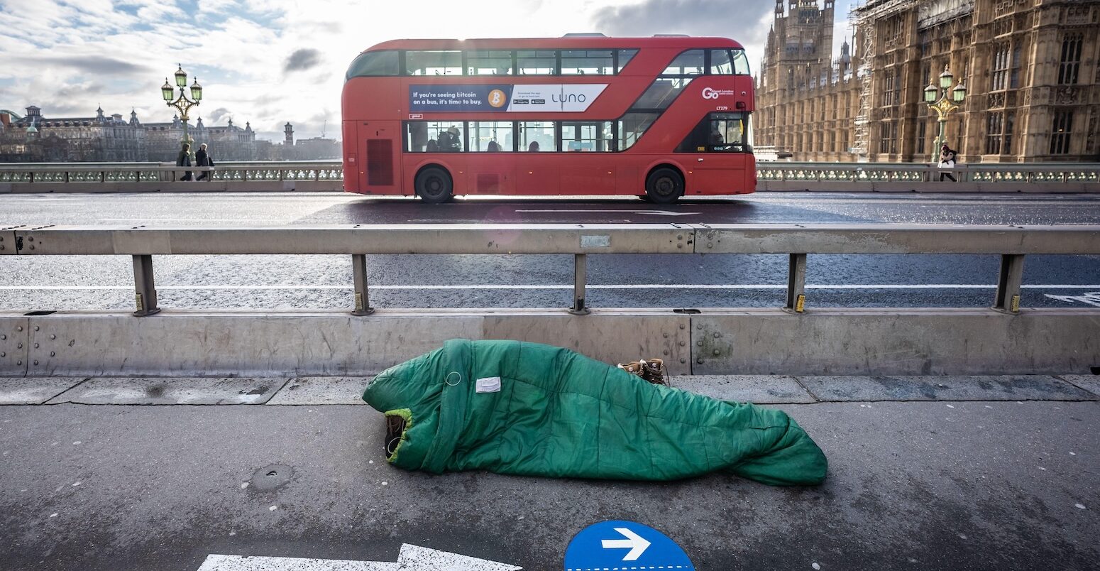 A rough sleeper in London, UK.