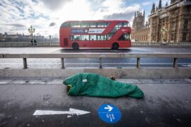 A rough sleeper in London, UK.