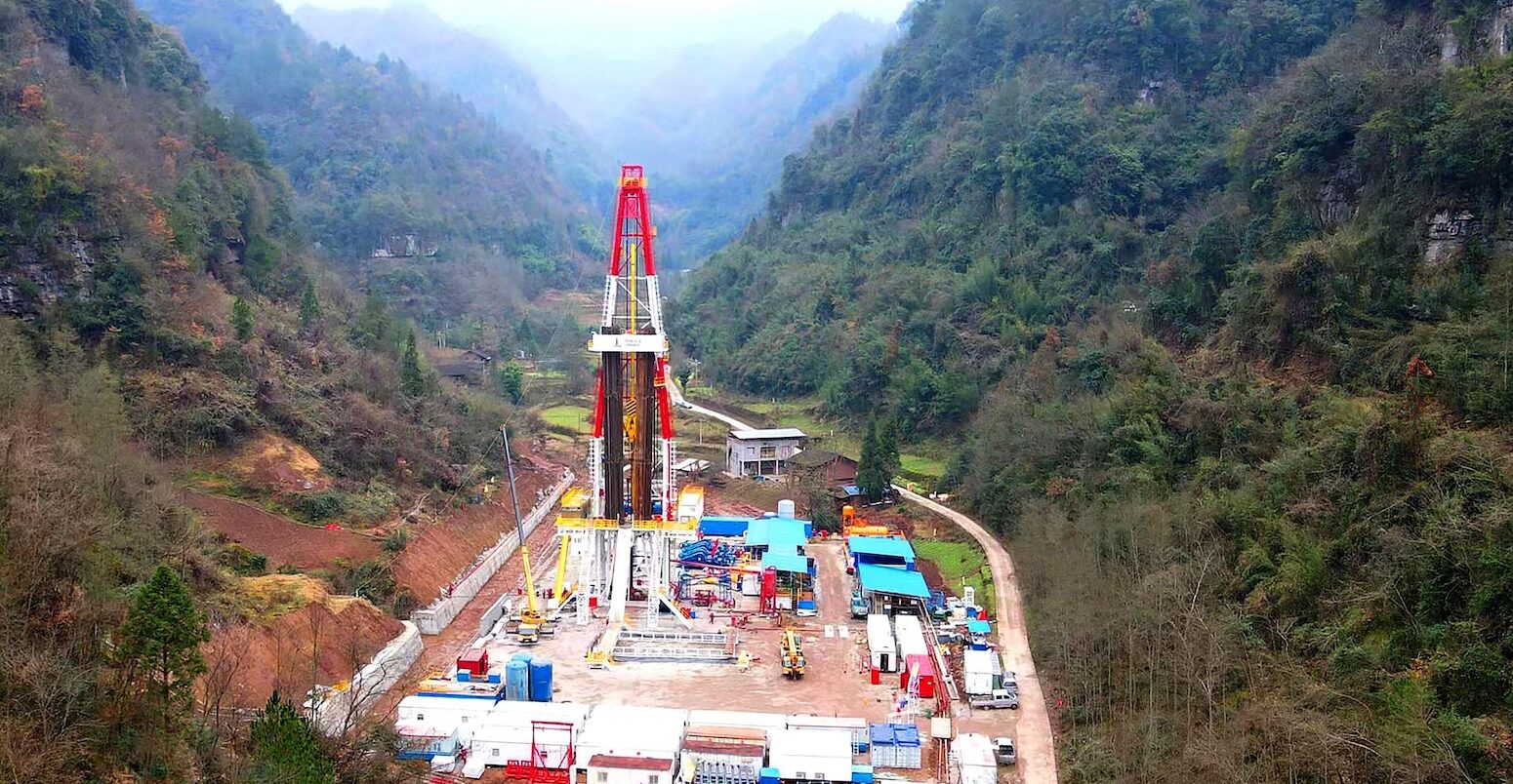 An aerial photo of Hongxing shale gas field, China.