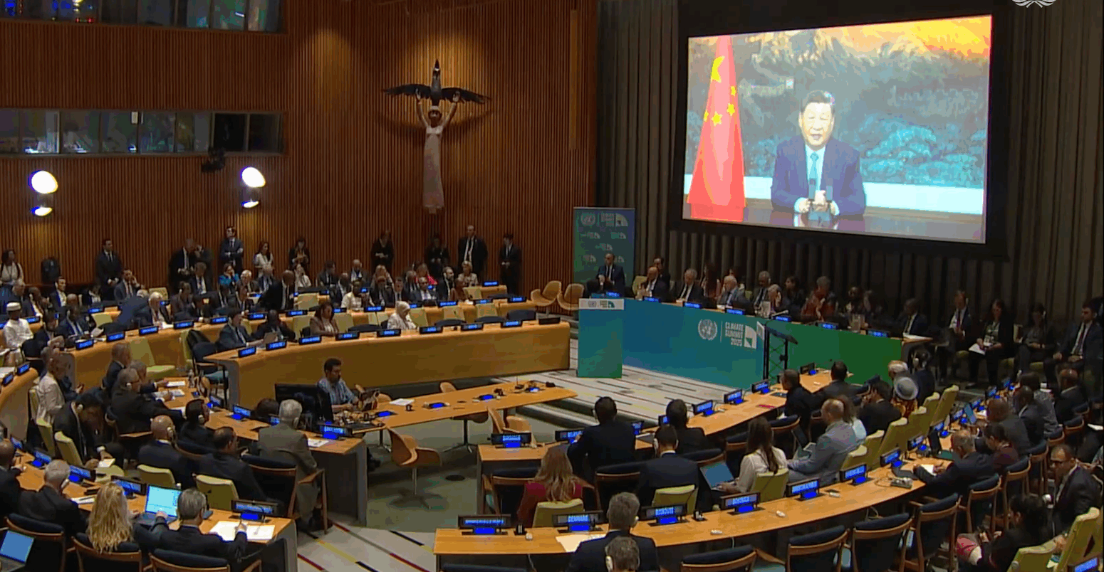 Chinese President Xi Jinping speaking during the United Nations General Assembly (UNGA) 2025