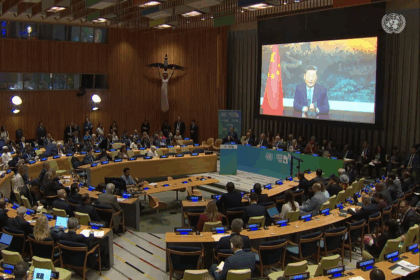 Chinese President Xi Jinping speaking during the United Nations General Assembly (UNGA) 2025