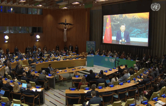Chinese President Xi Jinping speaking during the United Nations General Assembly (UNGA) 2025