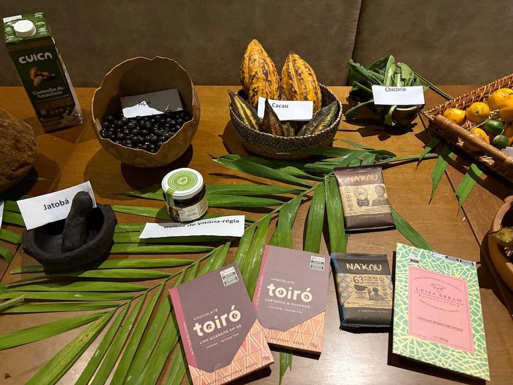 An exhibition of food products from the Brazilian Amazon at the Santa Chicória restaurant in Belém. Credit: Yanine Quiroz