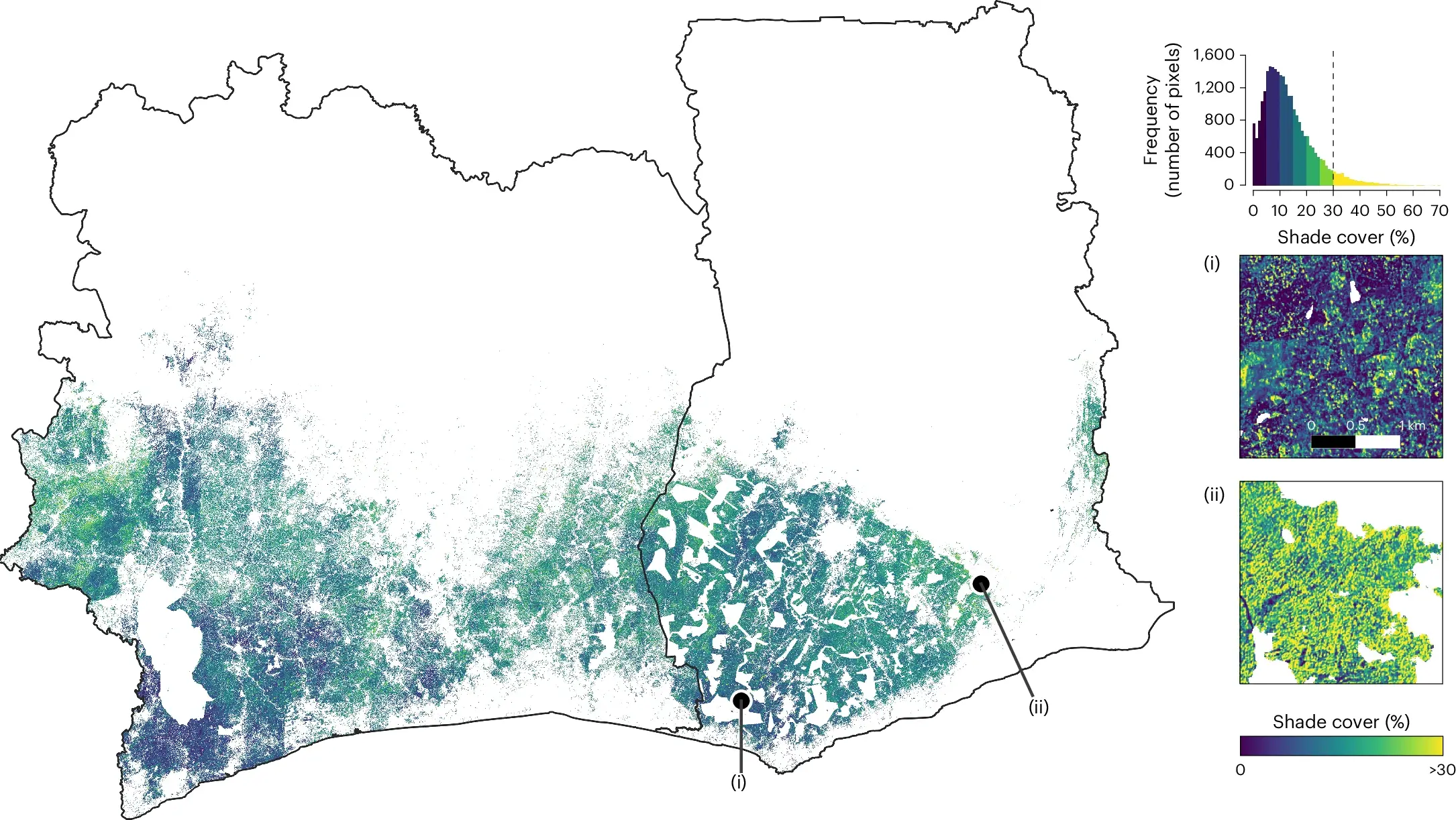 Satellite map of the Ivory Coast and Ghana