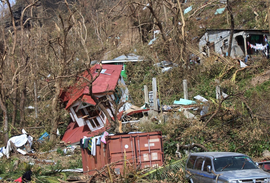 Damaged homes from hurricane Maria in 2017, Dominica.