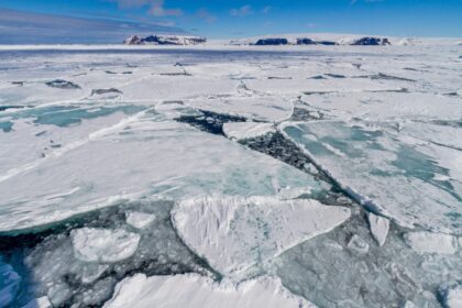 First year sea ice forming floes in the Antarctic.
