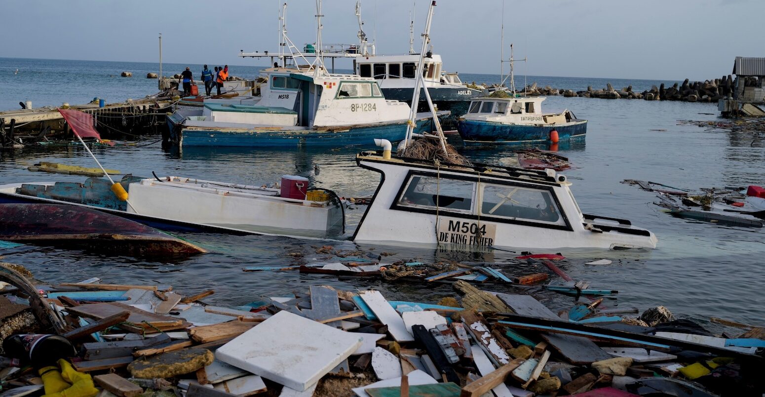 Boats damaged by hurricane Beryl in 2024, Barbados.