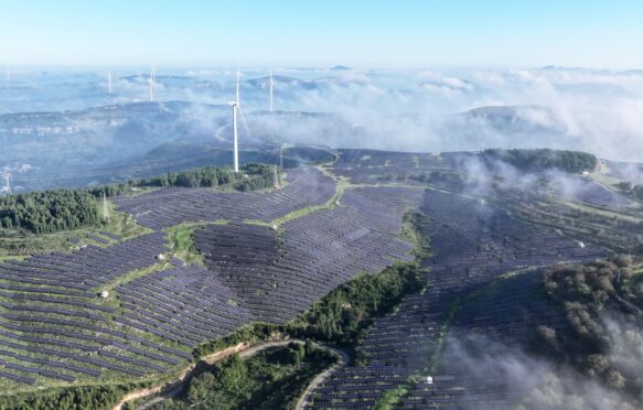 Wind and solar power station, Shandong Province, China.