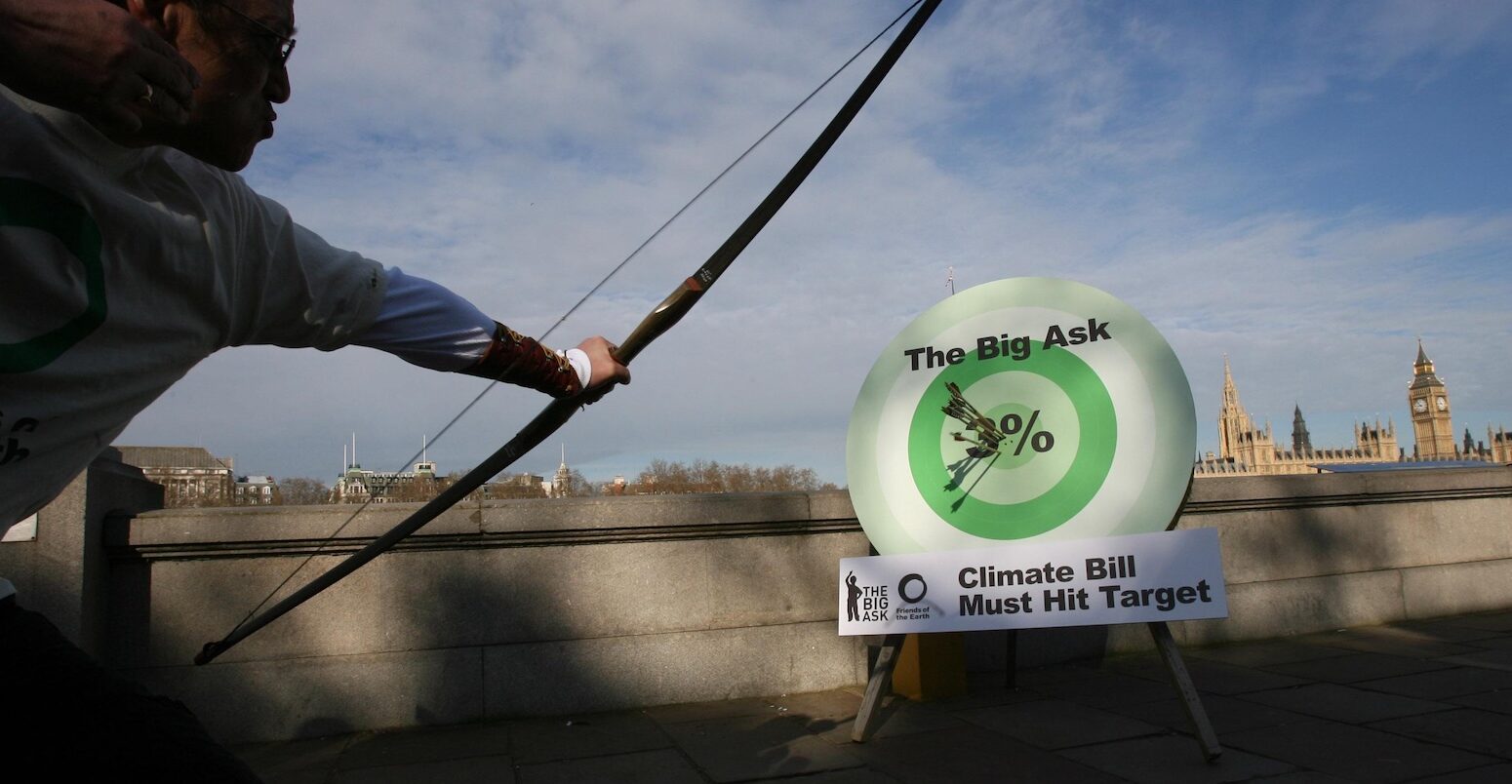 Friends of the Earth's "Big Ask" campaign stunt outside UK houses of parliament