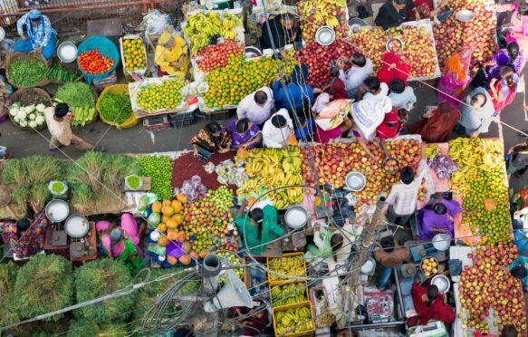 Fruit and vegetable market in Rajasthan, India.