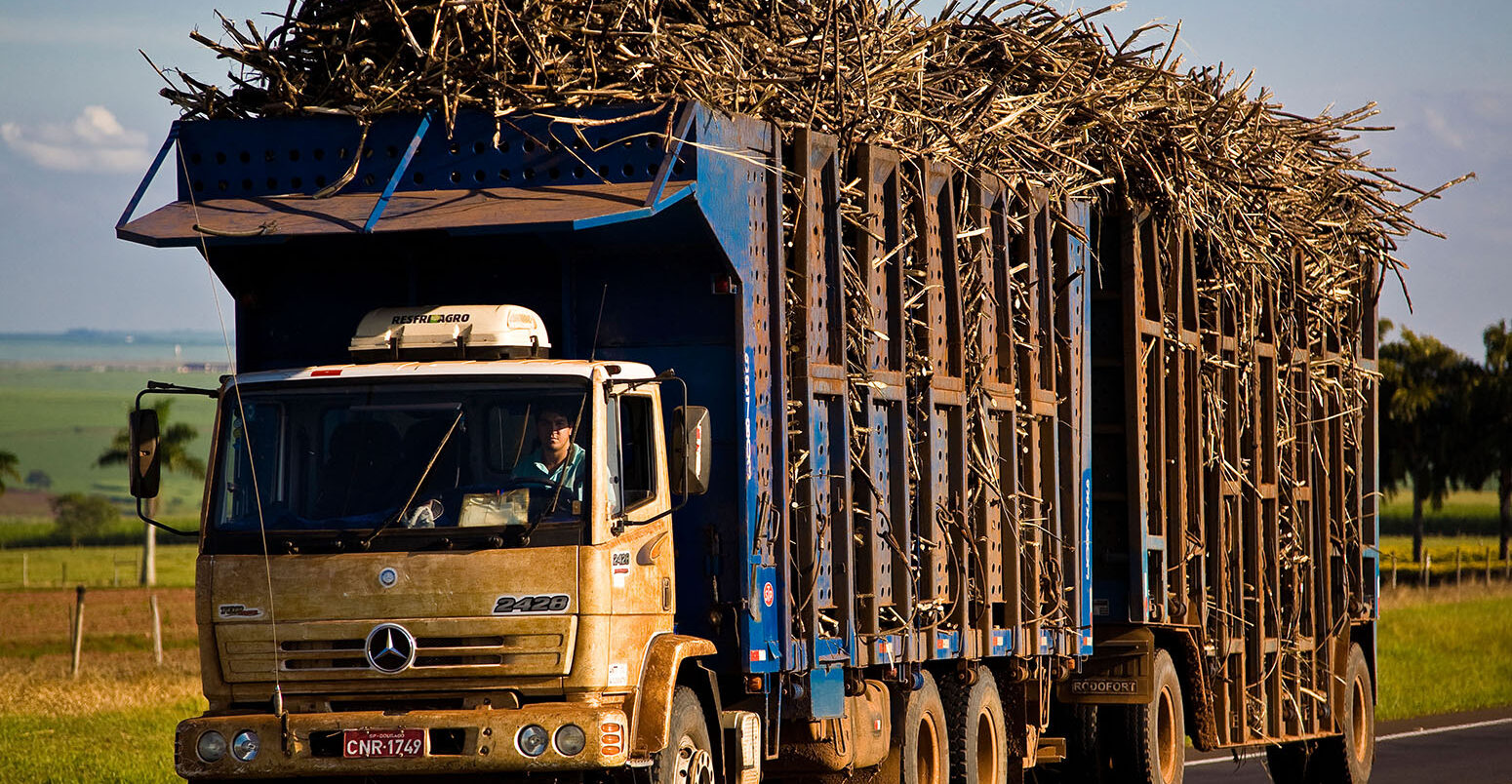 Transportation of sugarcane for production of ethanol and sugar, Brazil.