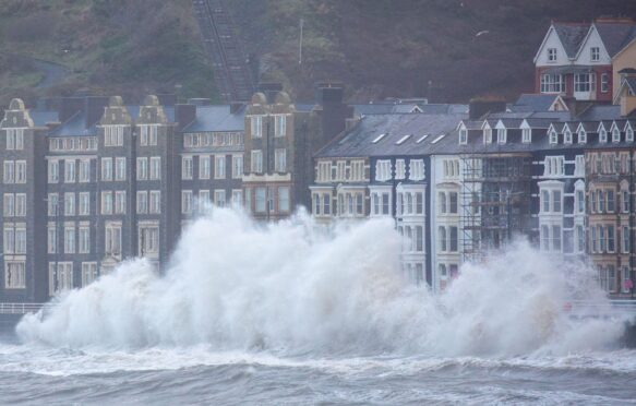 Storm surge caused by storm Eunice, Aberystwyth, Wales, UK.