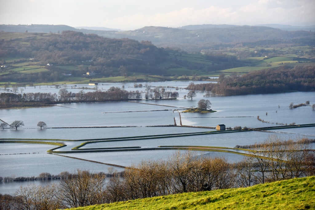 Flooding in the aftermath of Storm Desmond in the Lyth Valley, near Kendal, Cumbria.