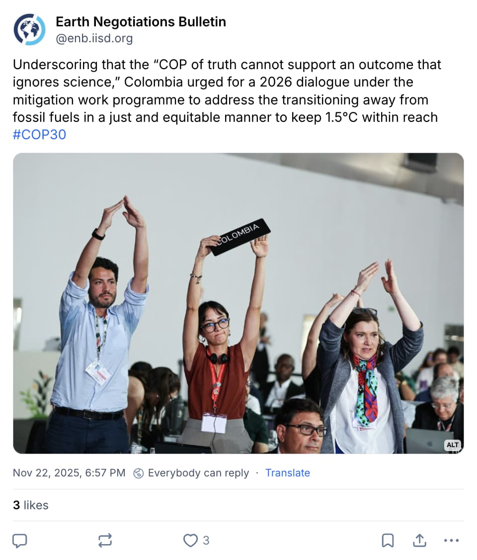 Earth Negotiations Bulletin on Bluesky: Underscoring that the COP of truth cannot support an outcome that ignores science
