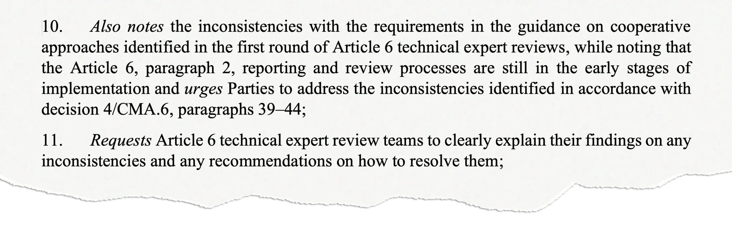 Conclusions on how to deal with “inconsistencies” found during reviews of country reports under Article 6.2.