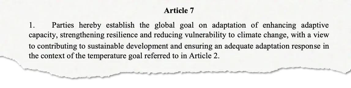 Paris Agreement text, showing the GGA under article 7.1.