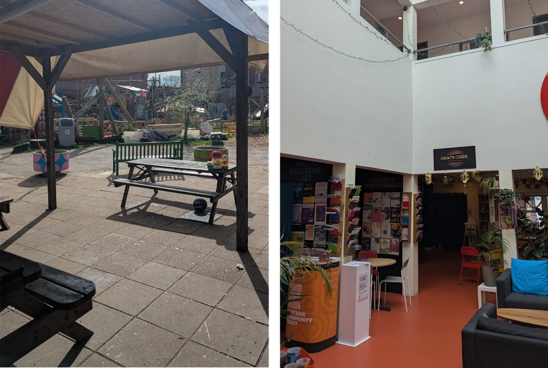 Felix Road adventure playground (left) and Eastside Community Trust (right), both potential “cool spaces” participating in the trial. Source: IMAGINE adaptation. Photo by William Lewis.