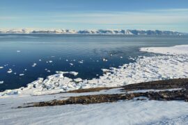 Fishing boats returning in the open water in front of the village of Qaanaaq, north-west Greenland 25 May, the earliest in the record for this event. Credit: Ruth Mottram, DMI
