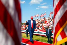 President Donald Trump walks off the stage after speaking at a campaign event on 18 June 2024.