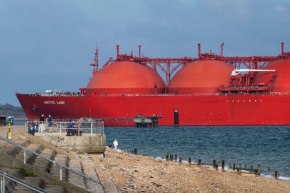 Arctic Princess LNG Tanker arriving at Port of Grain. Credit: James Buttenshaw. Image ID: 2Y45KHC.