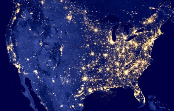 Satellite image of US at night.
