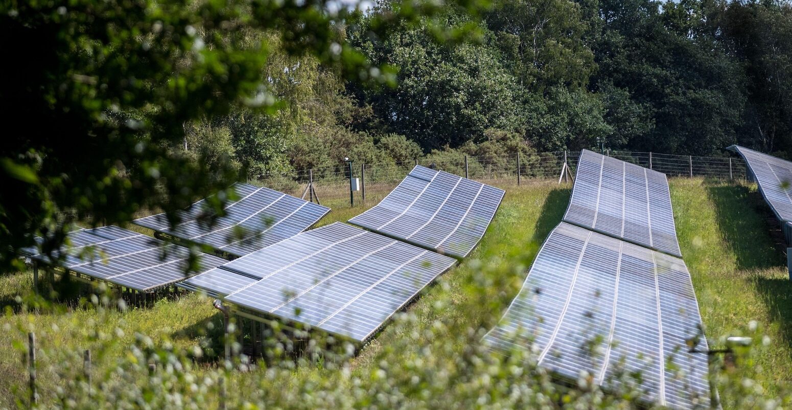P.V. solar panels at a solar farm in Nottinghamshire.
