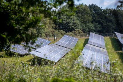 P.V. solar panels at a solar farm in Nottinghamshire.