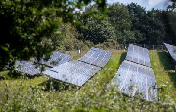 P.V. solar panels at a solar farm in Nottinghamshire.