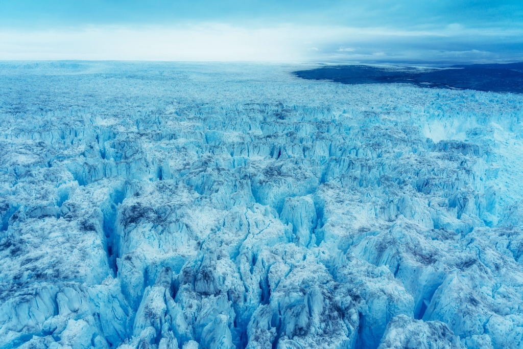 Aerial view of Greenland ice sheet.