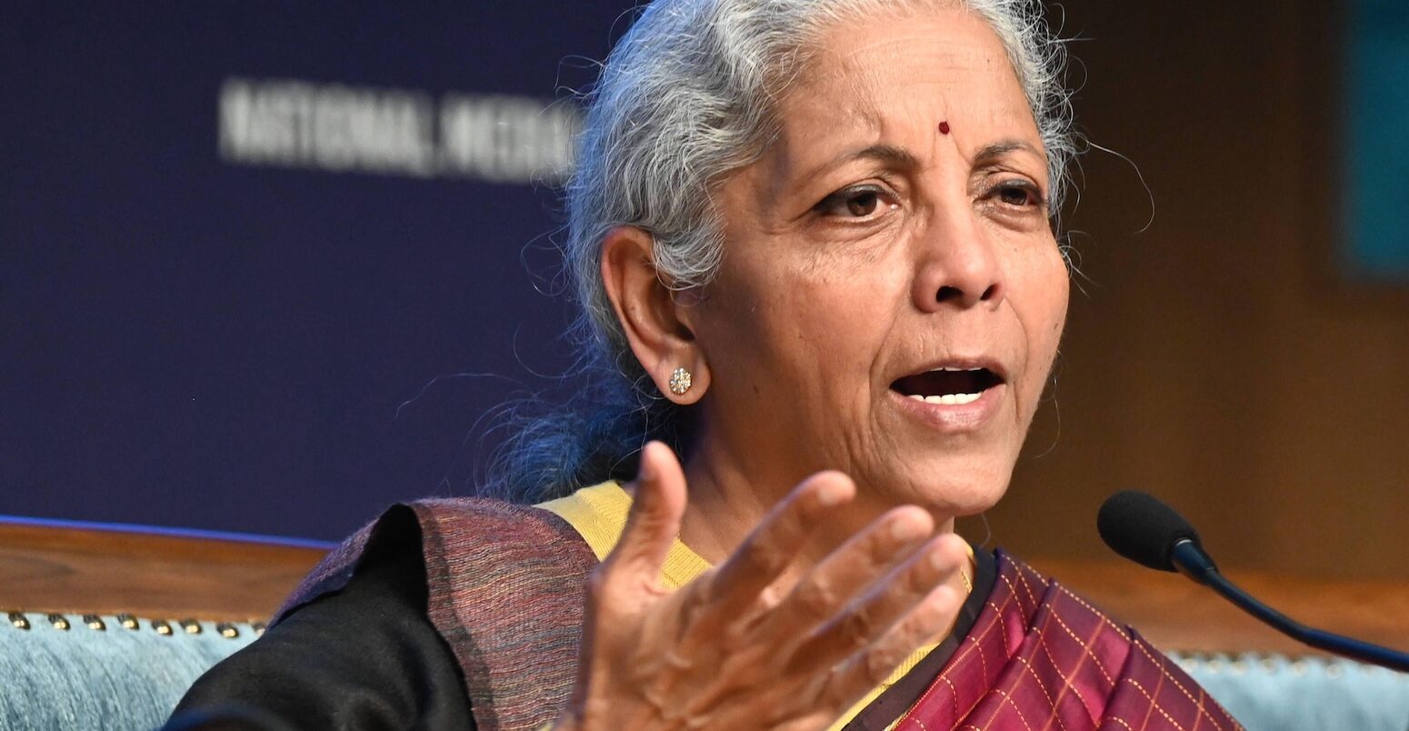 India’s finance minister Nirmala Sitharaman addresses a press conference after the presentation of India’s 2026 budget.