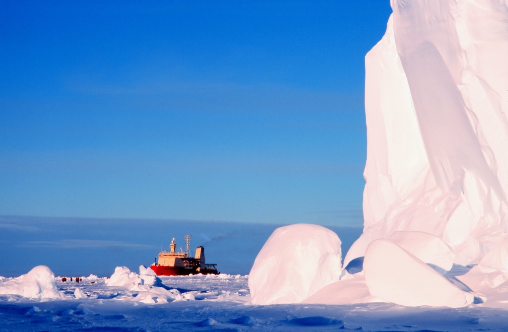 The Nathaniel B Palmer pictured at the Ross Ice Shelf in Antarctica. Credit: NOAA